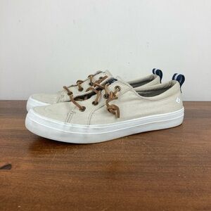 Sperry Crest Vibe Linen Oat Beige Sneakers Shoes STS98644 Women's Size 7.5W.